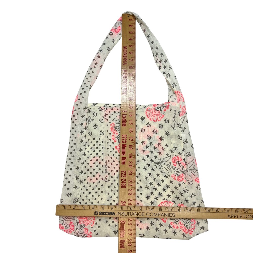 Free People Mixed Print Gauze Tote Bag Stars Polka Dot Pink Floral Cream Shopper - Picture 2 of 3